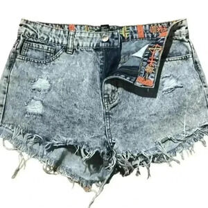 Forever 21 Stone Washed Frayed Denim Shorts, Size L